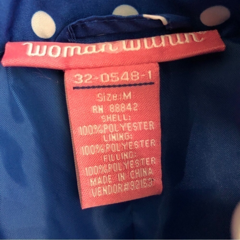 NEW - WOMAN WITHIN Blue and White Polka Dot Full Zip Puffy Vest w Pockets Size M - Picture 4 of 5